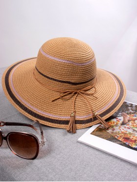 Summer Floppy Straw Hat W/ Bow and Tassel